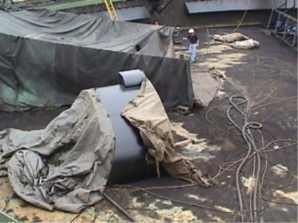 Figure 2. Containment tarps in place for abrasive blasting